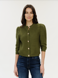 Six / Fifty Puff Shoulder Waffle Cardigan - Thyme