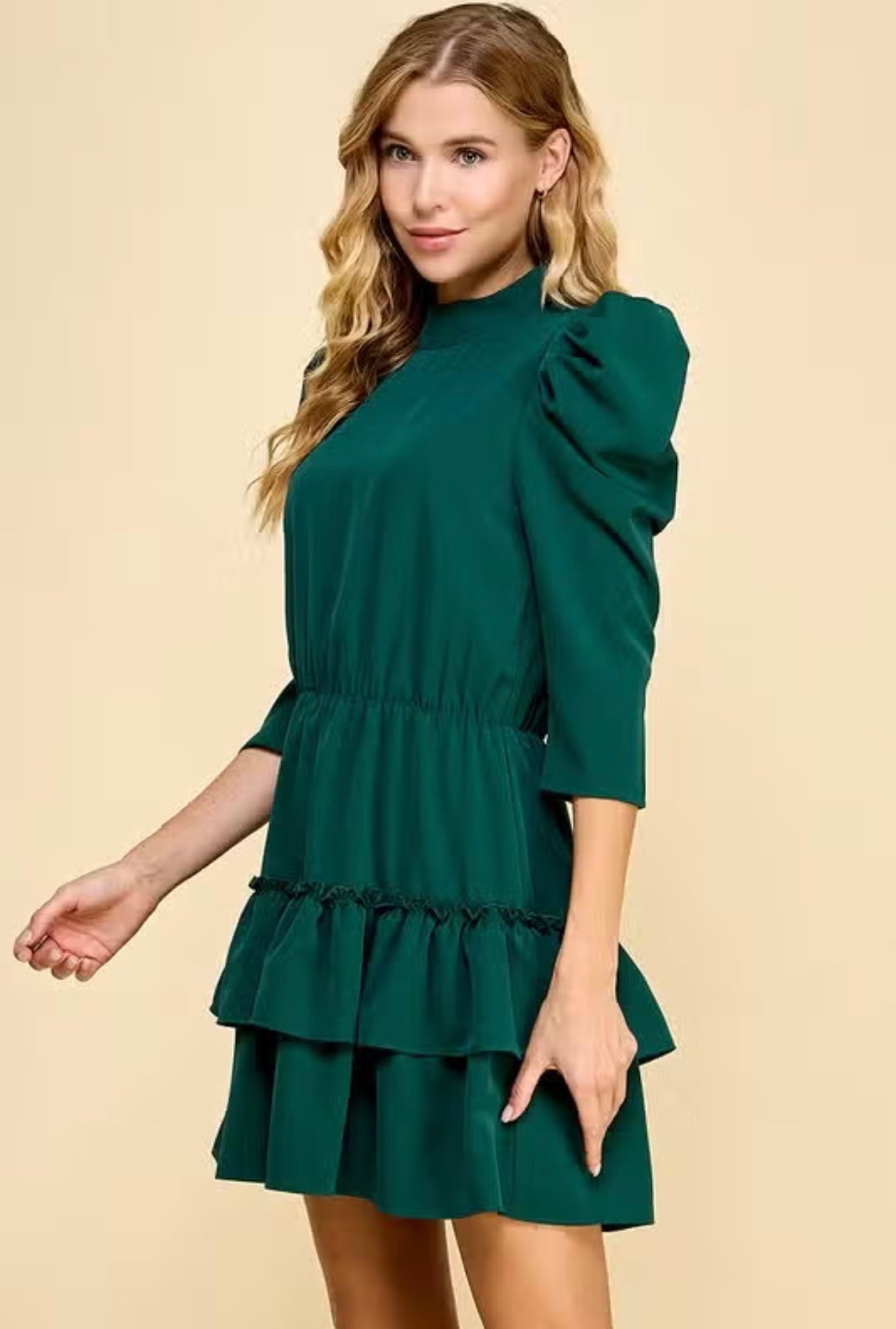 NEVERENDING Ruche Sleeve Tiered Ruffle Dress