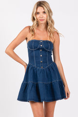 MILEY Denim Corset Bust Tiered Skirt Dress