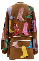 QUEEN OF SPARKLES Sequin Cowboy Boots Cardigan