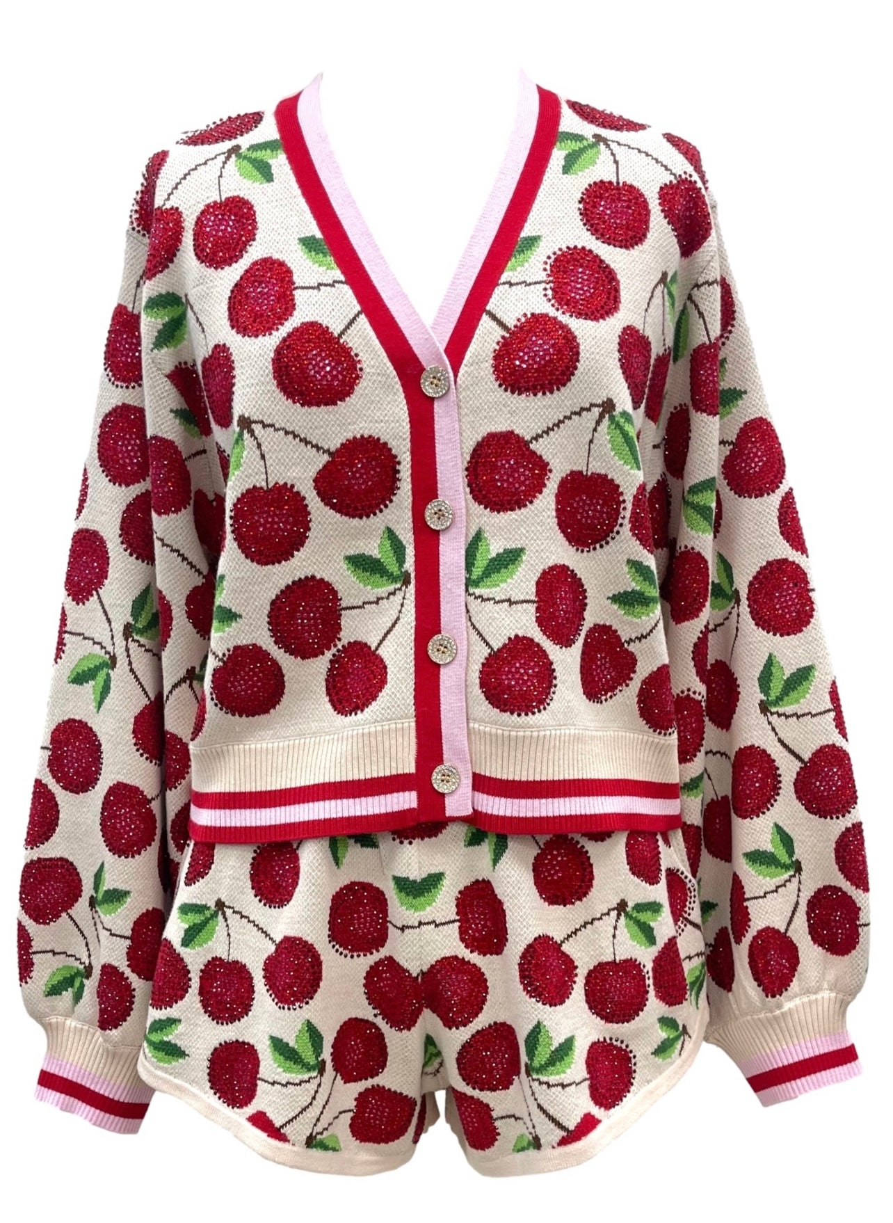 QUEEN OF SPARKLES Sequin CHERRY Cardigan Top