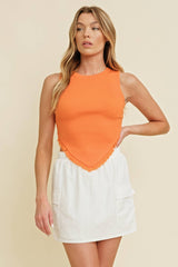 GLIMPSE V-FringeHem Knit Tank Top