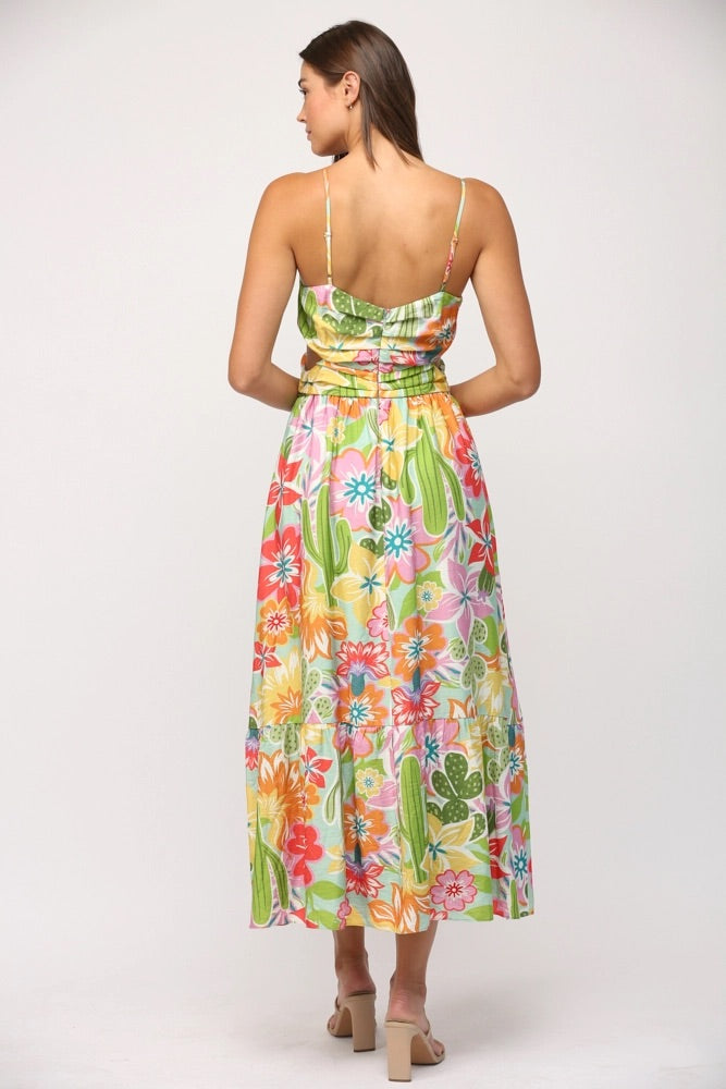 DESERT FloralPrint Cutout Midi Dress