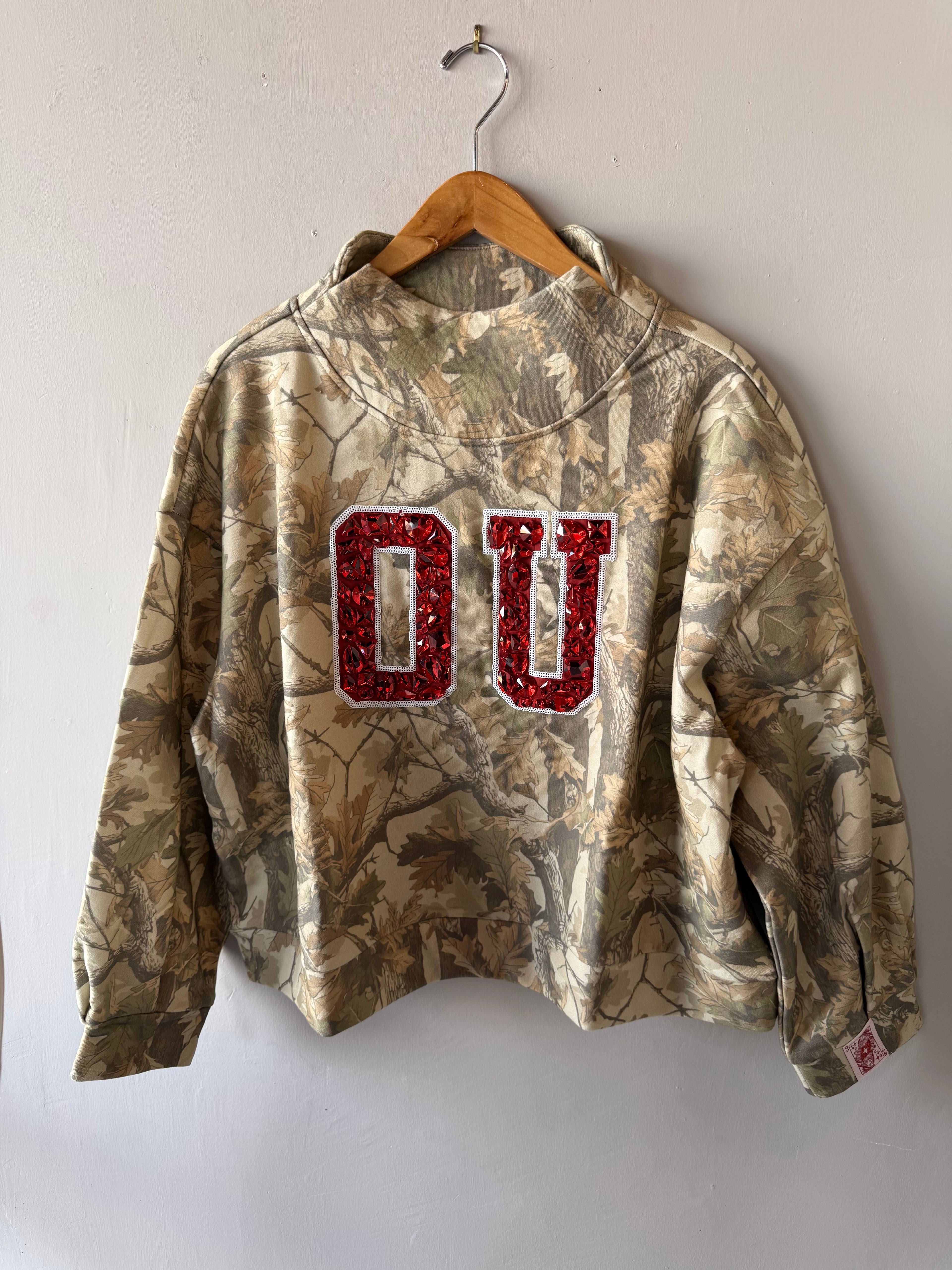 Queen of Sparkles Licensed OU Camo Mock Neck Sweater