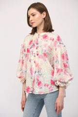 MARA Floral Sequin BubbleSleeve Blouse