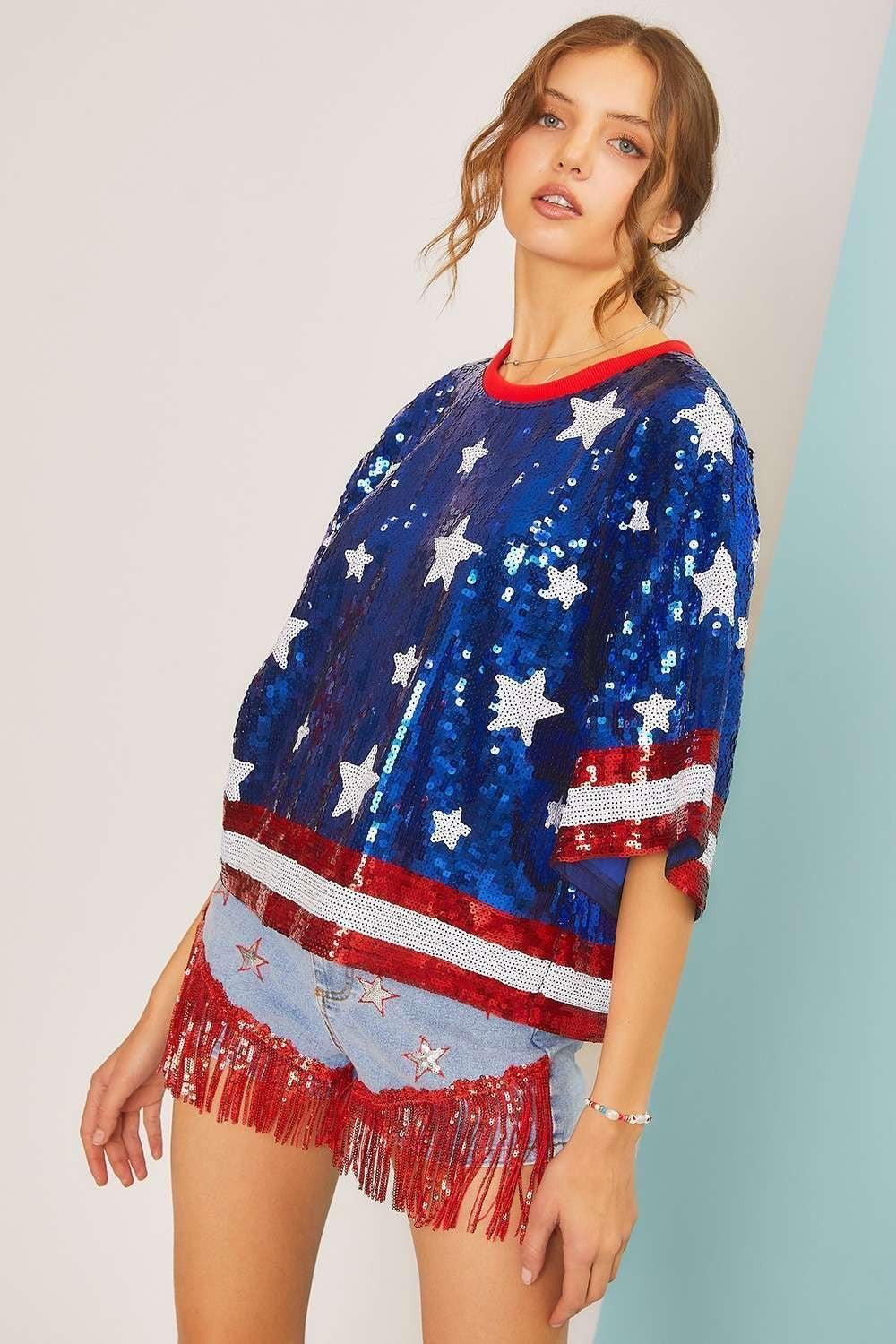 SALUTE Sequin Stars and Stripes Top
