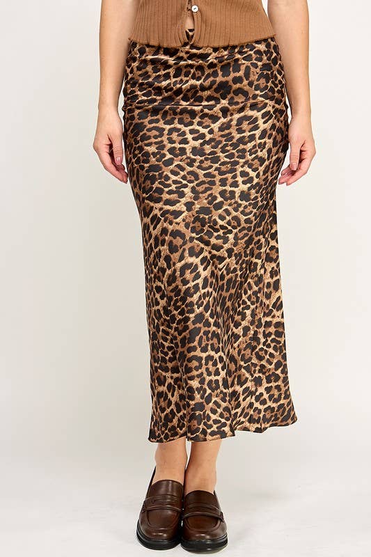 ADDISON Leopard Bias Cut Midi Skirt