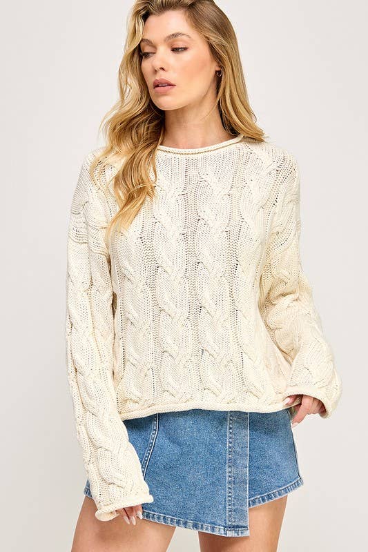 PROSPECT ChunkyTwist CableKnit Pullover Sweater Top