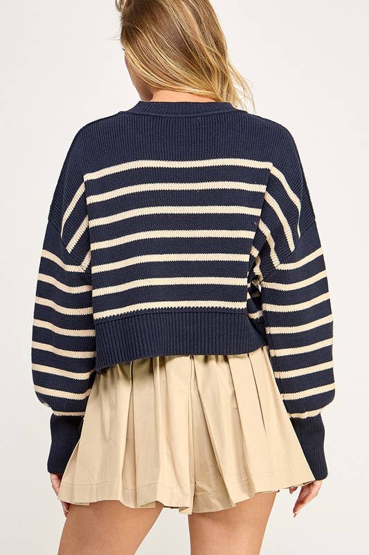 EASY STREET Stripe WaistCrop Pullover Sweater Top