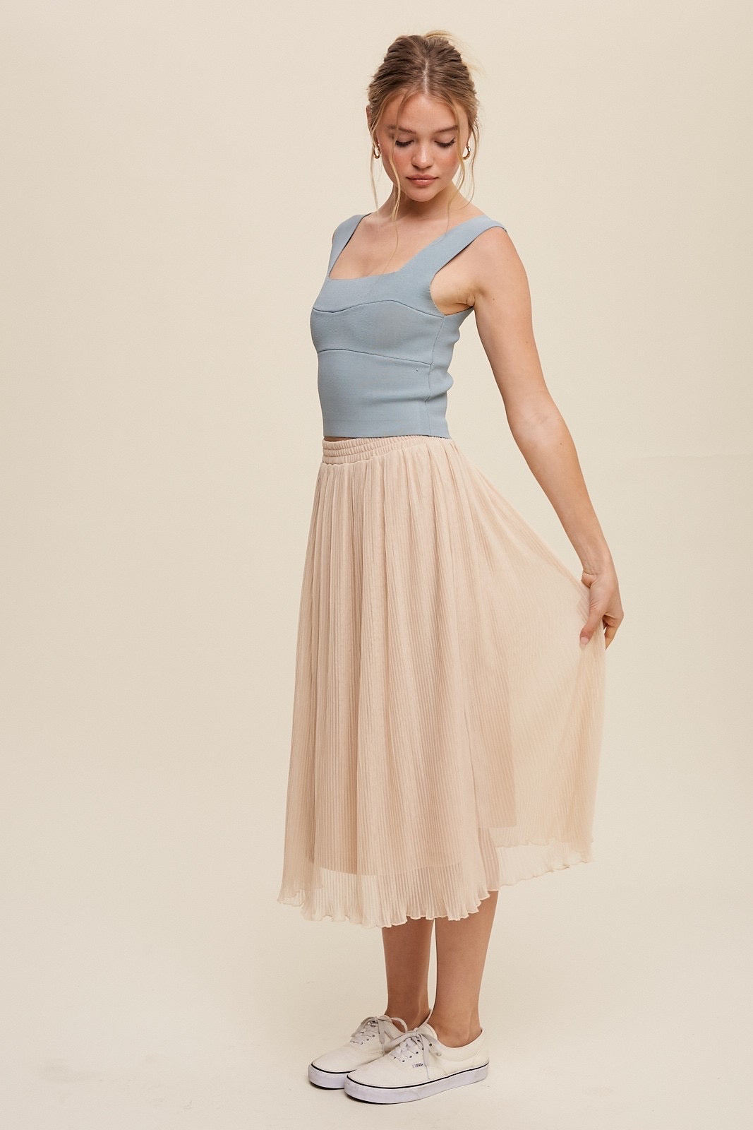 MAUDE Mesh Pleated Midi Skirt