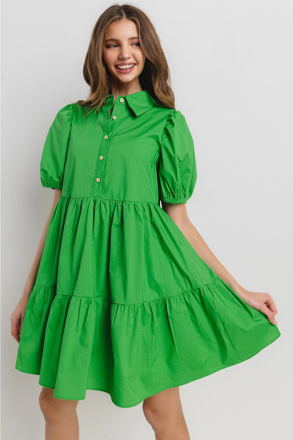 PULSE Tiered Poplin Collared Dress