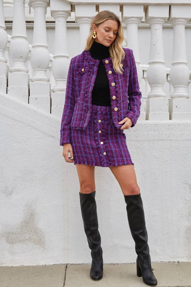 DELIGHT Tweed Fray Detail Jacket