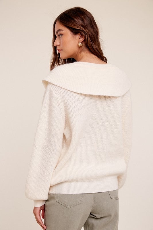 *MILLY FlapNeck ButtonDetail Sweater Top
