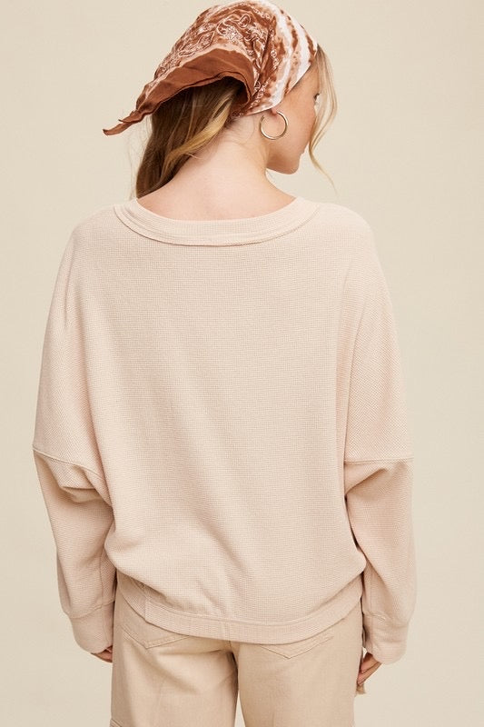 INSPO WaffleKnit V-Neck CinchWaist Top