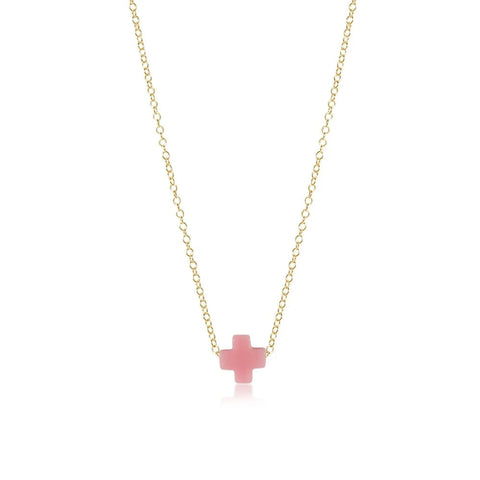 ENewton Small PINK Signature CROSS 16” Gold Necklace