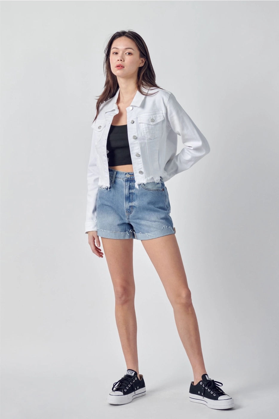 DEMAND FrayHem WaistCrop Denim Jacket