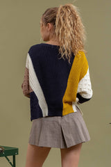 SHANNON Colorblock CableKnit Sweater Top