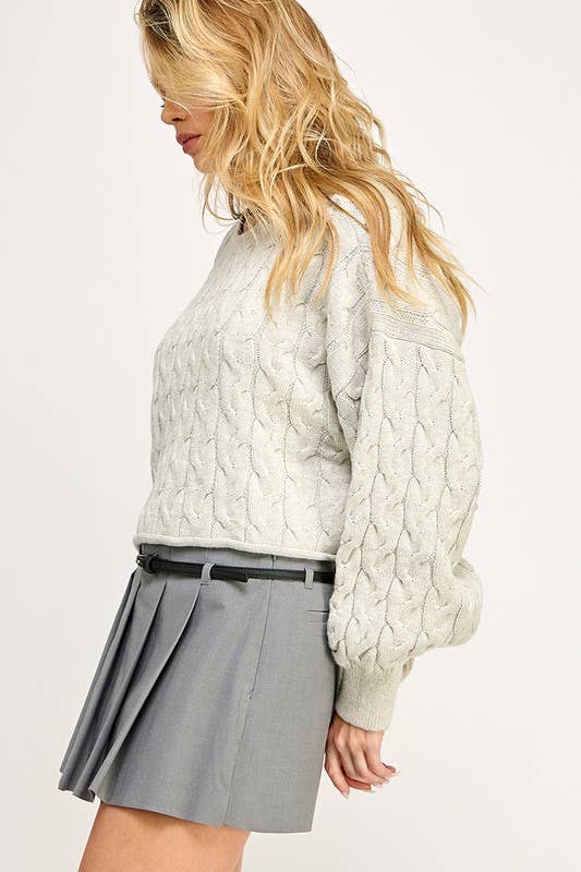 FIRST DIBS CableKnit WaistCrop CrewNeck Sweater Top