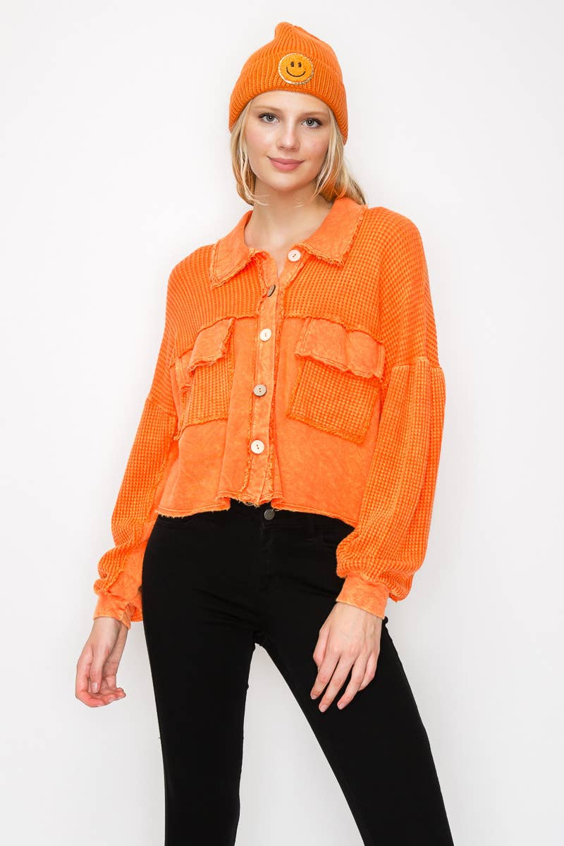 SGA WaffleKnit Cropped Shacket Top