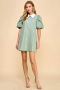 STRIDE Jaquard PuffSleeve Collared Dress