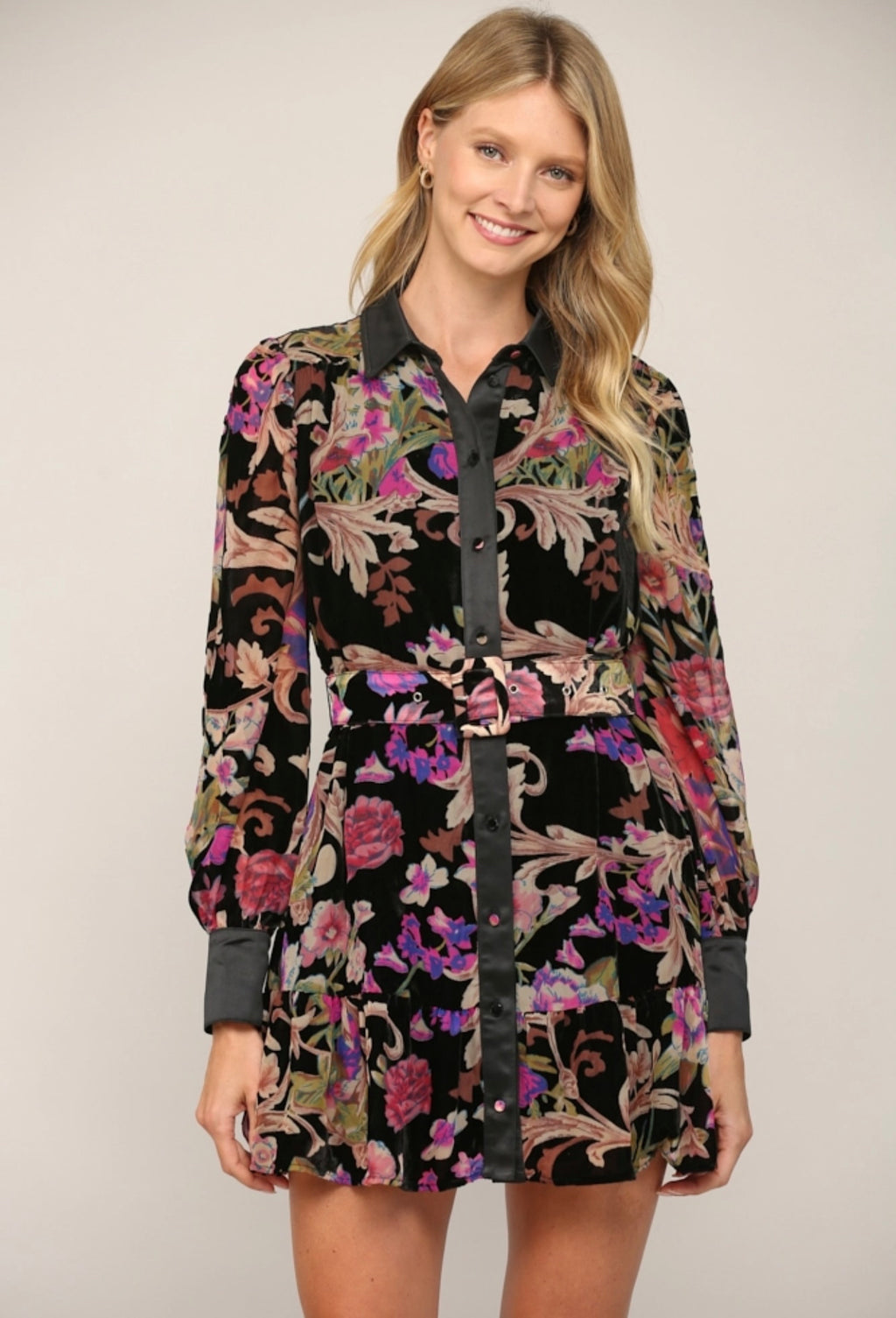 DUTCH BurnOut Velvet Floral Collar Dress