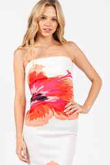 DIVERGE Strapless Floral Scuba Bodycon Maxi Dress