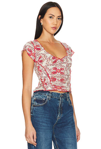 FREE PEOPLE Mesh Floral OH MY BABY Tee