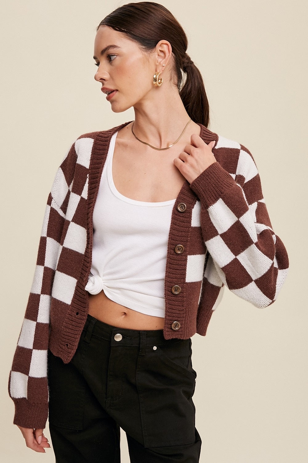 *TUCKER Bold Gingham Cardigan Sweater Top