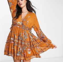 FREE PEOPLE VNeck CHERRY BLOSSOM Mini Dress