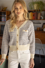 MOMENT Tweed GoldButton Knit Cardigan Top