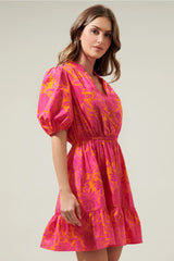 BALI TROPICS Floral V-Neck Poplin Dress