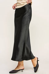 SATIN EFFECT MIDI SKIRT: Red / L