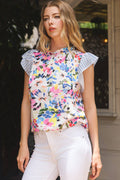BURST Floral Stripe RuffeSleeve Top