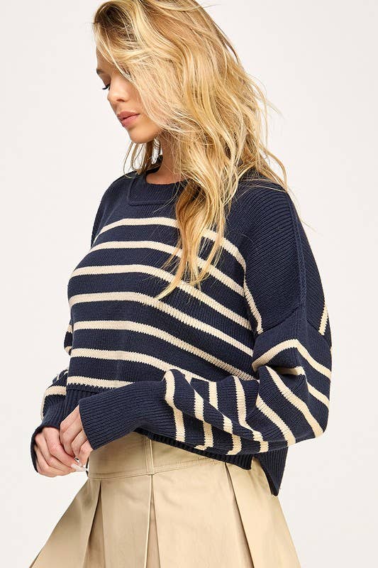 EASY STREET Stripe WaistCrop Pullover Sweater Top