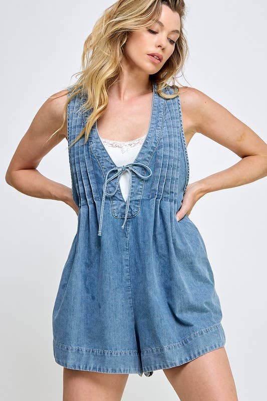PRINCIPLE Pintuck Pleats Denim Romper