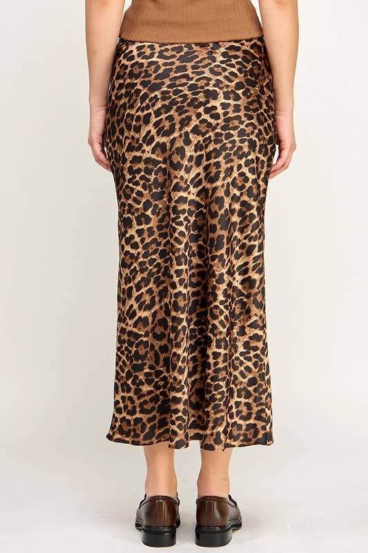 ADDISON Leopard Bias Cut Midi Skirt