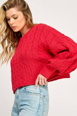 FIRST DIBS CableKnit WaistCrop CrewNeck Sweater Top