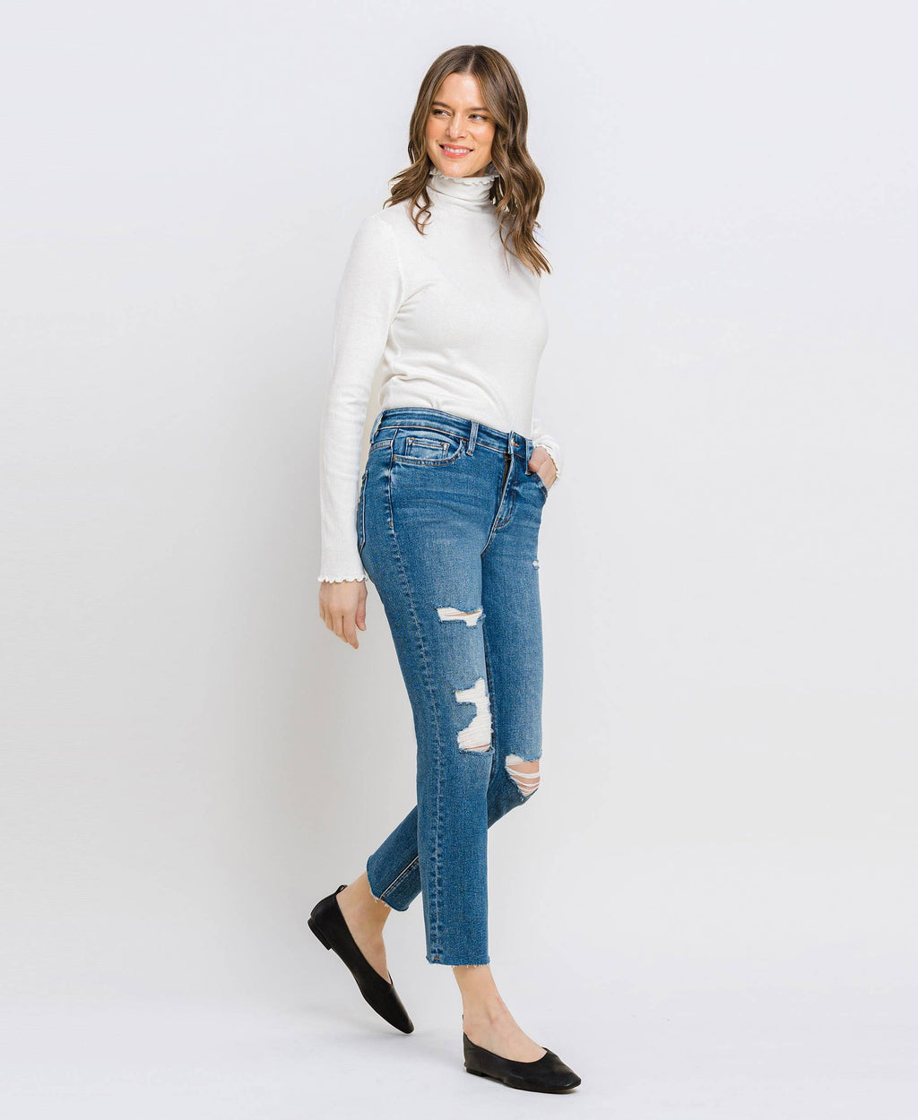 VERVET by Flying Monkey JEANNE HiRise Distressed Slim Straight Jean