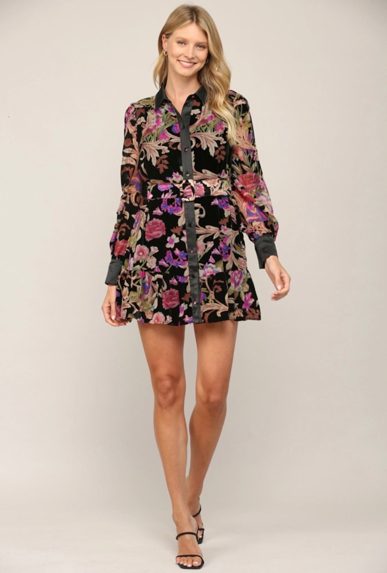 DUTCH BurnOut Velvet Floral Collar Dress
