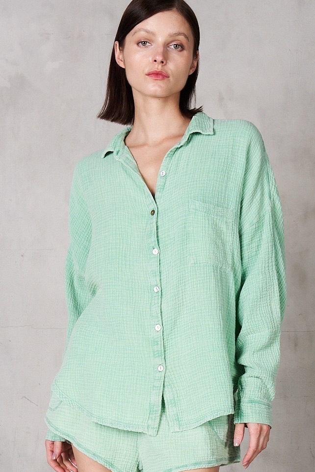 STARRY EYED DoubleGaze MineralWash ButtonDown Top