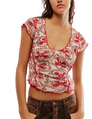 FREE PEOPLE Mesh Floral OH MY BABY Tee