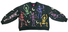 QUEEN OF SPARKLES Sequin DANCING SKELETONS Sweatshirt