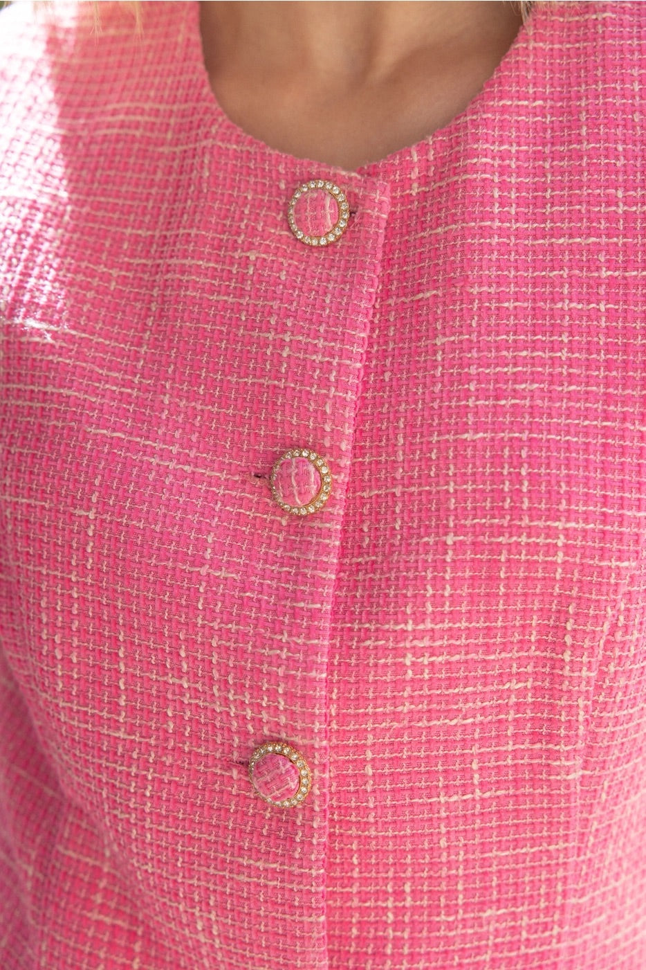 BEACON Tweed Sleeveless AccentButtoned A-Line Dress