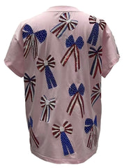 QUEEN OF SPARKLES Red/White/Blue SCATTERED BOWS Tee