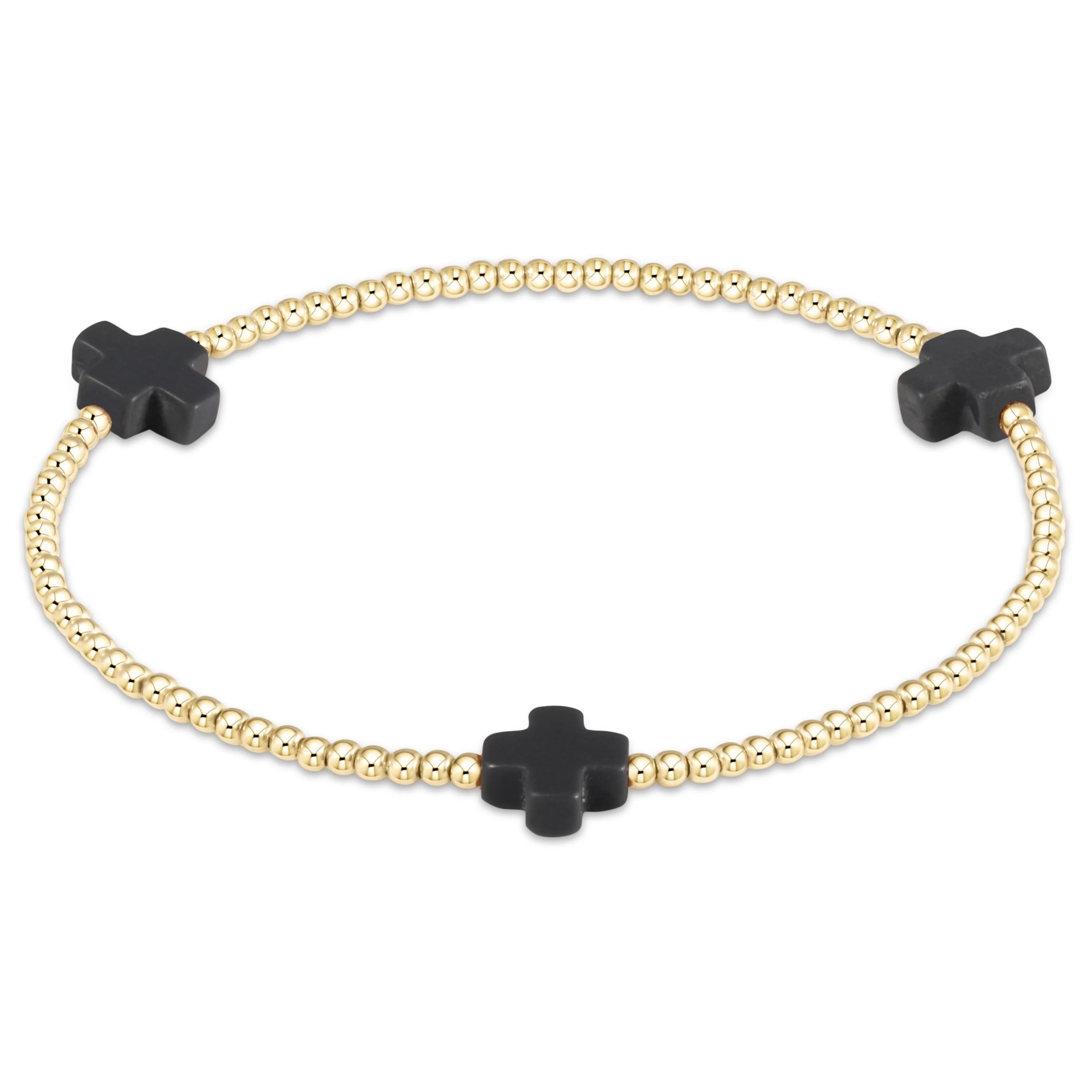 ENewton Signature CROSS Gold Pattern 2mm Bead Bracelet- Onyx