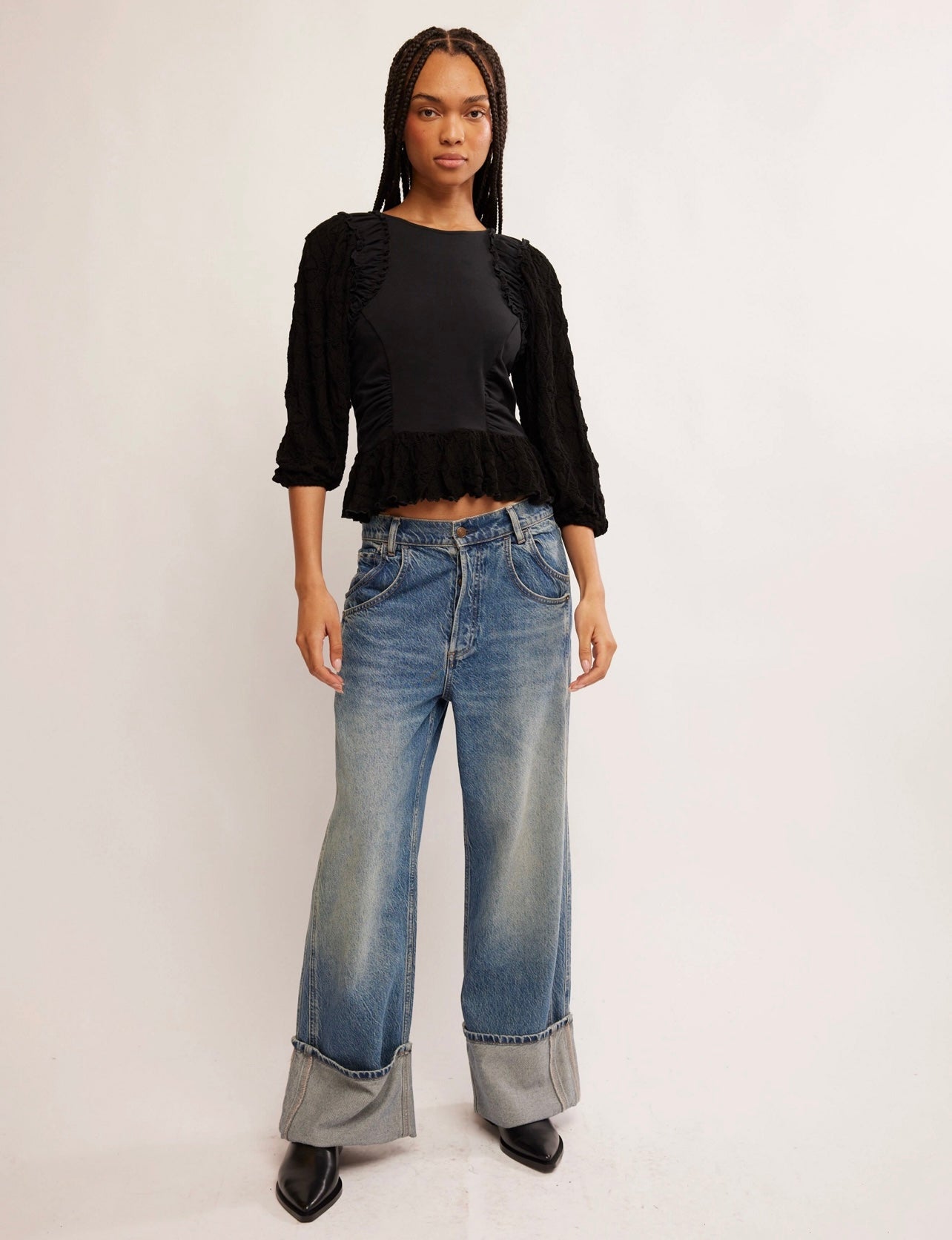 FREE PEOPLE RoucheSleeve OLIVIA RuffleHem Top