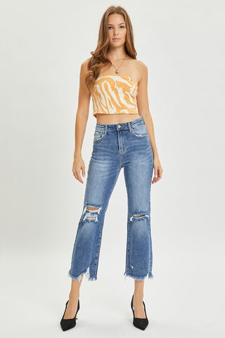 KOURTNEY HiRise StraightLeg UnevenHem Crop Jean