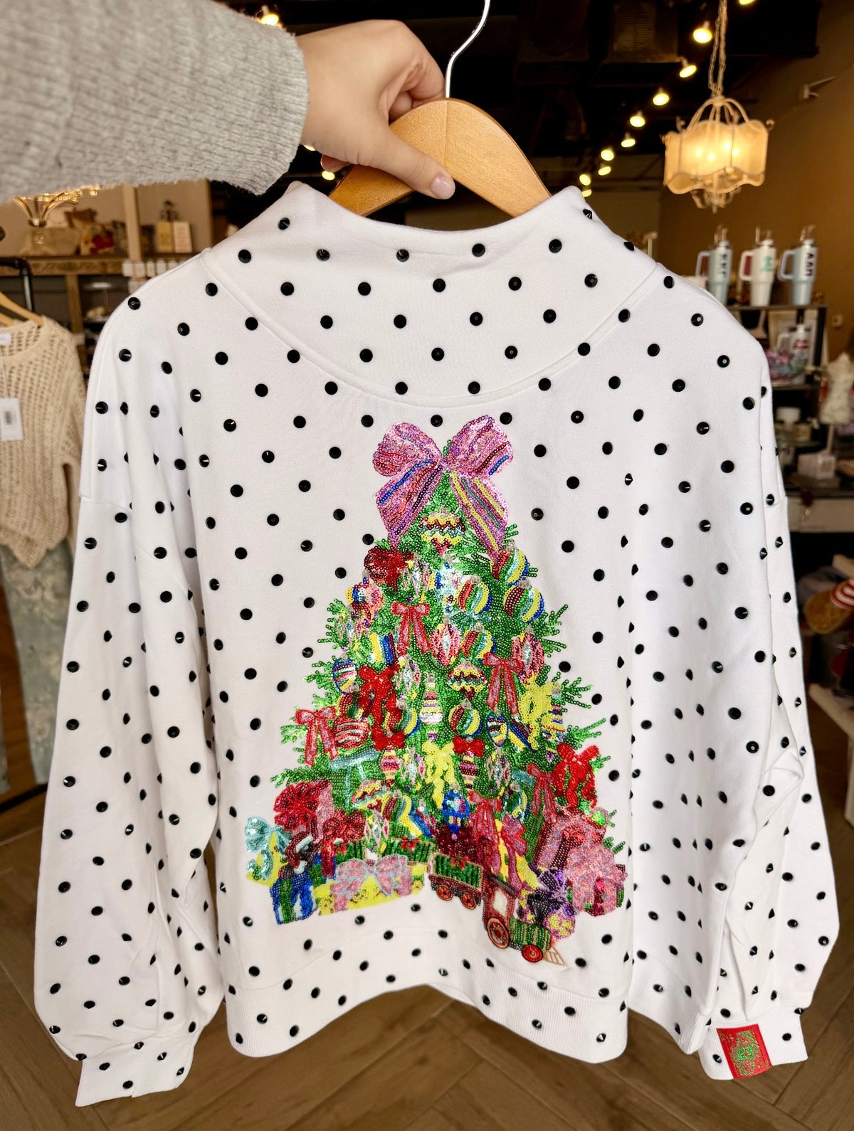 Queen of Sparkles Polka Dot Christmas Tree Mock Neck Sweatshirt
