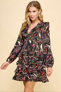 CONCEAL Abstract Print V-Neck LongSleeve Dress