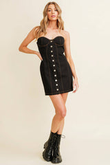 GRIER Strapless Denim Corset ButtonDown Dress